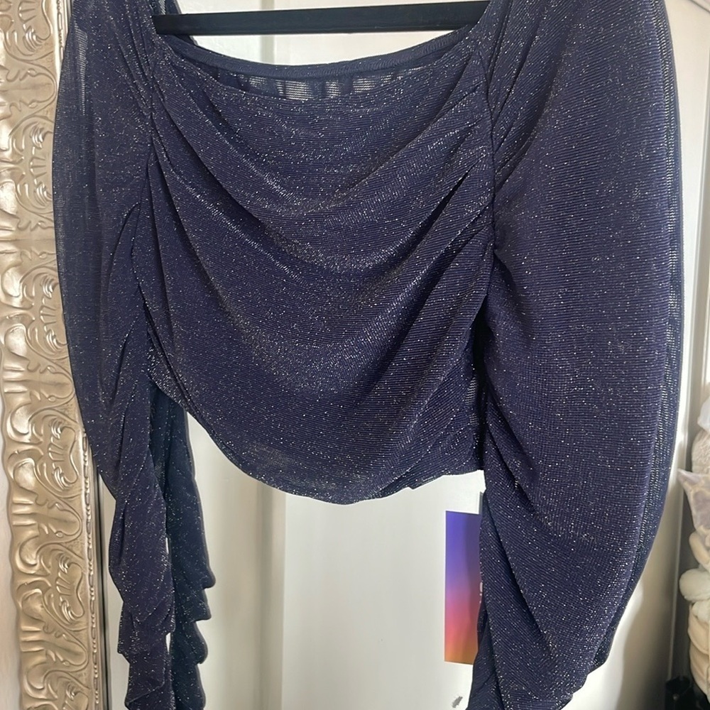 Shein Shimmering Navy Draped Top